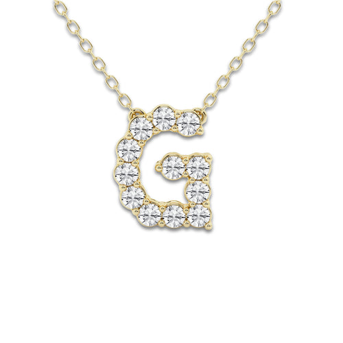 2/5 ctw Round Lab Grown Diamond Initial G Personalized Pendant 14K Yellow Gold, DE, VS1