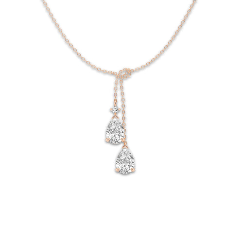 2 ctw Pear Lab Grown Diamond Knot Pendant 14K Rose Gold, E, VS1 | IGI Certified