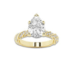 3.44 ctw Pear Lab-Grown Diamond Twisted Band Engagement Ring in 14K Yellow Gold for Women | Colorless D, VVS1 Clarity, IGI Certified 3.00 ct Center Diamond