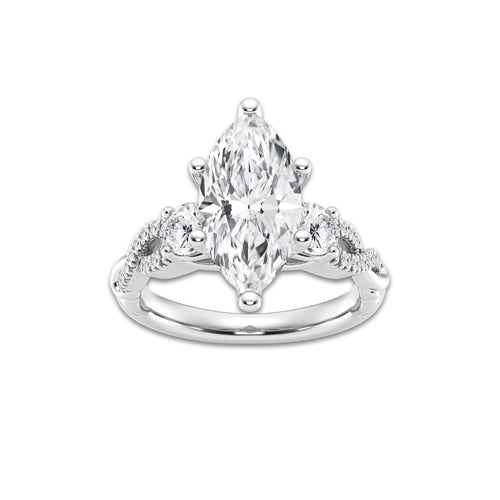 5.61 ctw Marquise Lab-Grown Diamond Side Stone Engagement Ring in Platinum for Women | Colorless D, VVS1 Clarity, IGI Certified 5.00 ct Center Diamond