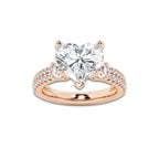 4.96 ctw Heart Lab-Grown Diamond Three Stone Double Row Engagement Ring in 14K Rose Gold for Women | D Color, VVS1 Clarity, IGI Certified 4.00 ct Center Diamond