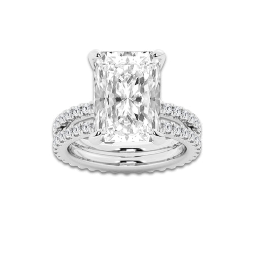 9.22 ctw Radiant Lab-Grown Diamond Double Row Diamond Engagement Ring in 14K White Gold for Women | Colorless D, VVS1 Clarity, IGI Certified 8.00 ct Center Diamond