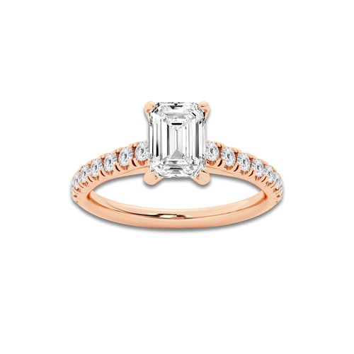 1.39 ctw Emerald Lab-Grown Diamond Pave Engagement Ring in 14K Rose Gold for Women | D Color, VVS1 Clarity, IGI Certified 1.00 ct Center Diamond