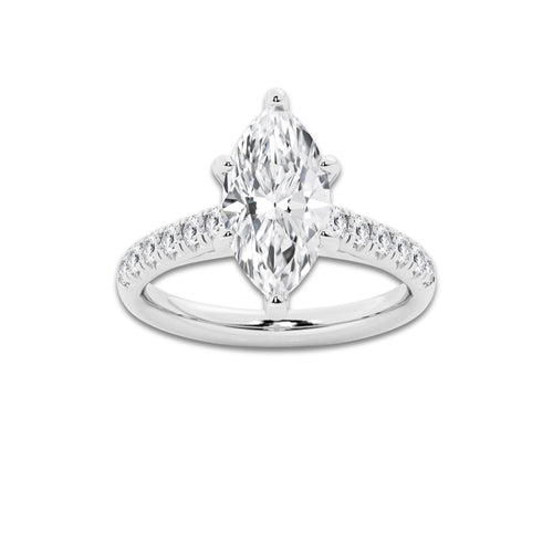 2.90 ctw Marquise Lab-Grown Diamond Pave Engagement Ring in 14K White Gold for Women | E Color, VS1 Clarity, IGI Certified 2.50 ct Center Diamond