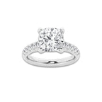 4.43 ctw Cushion Lab-Grown Diamond Pave Engagement Ring in 14K White Gold for Women | E Color, VS1 Clarity, IGI Certified 4.00 ct Center Diamond