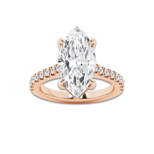 4.35 ctw Marquise Lab-Grown Diamond Hidden Halo Side Stone Engagement Ring in 18K Rose Gold for Women | Colorless E, VS1 Clarity, IGI Certified 4.00 ct Center Diamond