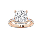 6.37 ctw Cushion Lab-Grown Diamond Hidden Halo Side Stone Engagement Ring in 18K Rose Gold for Women | Colorless E, VS1 Clarity, IGI Certified 6.00 ct Center Diamond