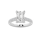2.75 ctw Emerald Lab-Grown Diamond Hidden Halo Side Stone Engagement Ring in 18K White Gold for Women | Colorless D, VVS1 Clarity, IGI Certified 2.50 ct Center Diamond