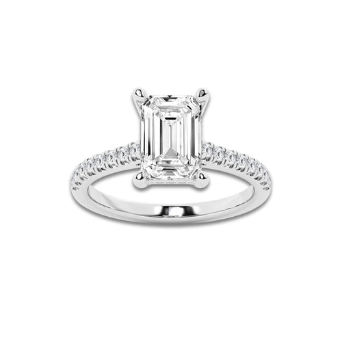 2.75 ctw Emerald Lab-Grown Diamond Hidden Halo Side Stone Engagement Ring in 18K White Gold for Women | Colorless D, VVS1 Clarity, IGI Certified 2.50 ct Center Diamond