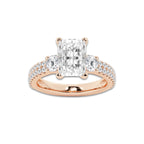 3.50 ctw Radiant Lab-Grown Diamond Three Stone Double Row Engagement Ring in 14K Rose Gold for Women | E Color, VS1 Clarity, IGI Certified 2.50 ct Center Diamond