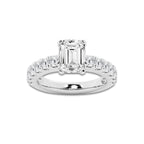 3.50 ctw Emerald Lab-Grown Diamond Split-Prong Set Side Stone Engagement Ring in Platinum for Women | Colorless E, VS1 Clarity, IGI Certified 2.50 ct Center Diamond