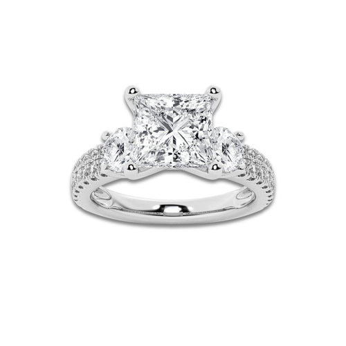 1.75 ctw Princess Lab-Grown Diamond Three Stone Double Row Engagement Ring in 14K White Gold for Women | E Color, VS1 Clarity, IGI Certified 1.00 ct Center Diamond