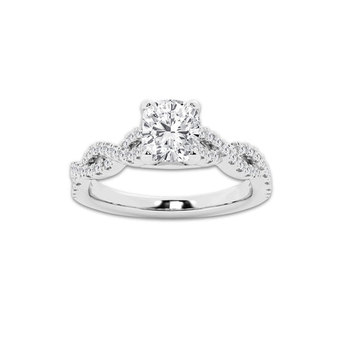 1.25 ctw Cushion Lab-Grown Diamond Twisted Shank Engagement Ring in Platinum for Women | D Color, VVS1 Clarity, IGI Certified 1.00 ct Center Diamond