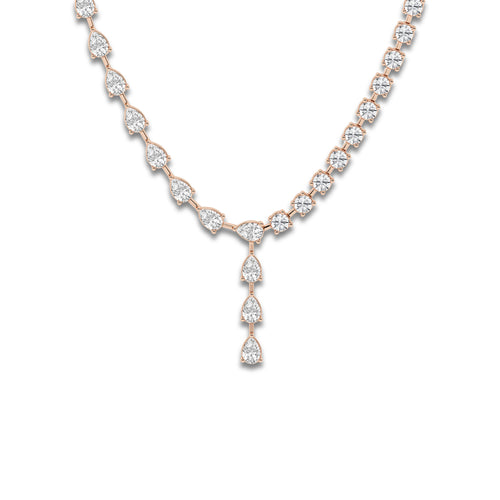 20 ctw Pear Lab Grown Diamond Lariat Necklace 14K Rose Gold, DE, VS1