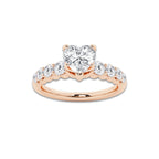 1.54 Ct Heart Lab-Grown Diamond Half Eternity Engagement Ring in 14K Rose Gold for Female, Colorless (D), VVS1 Clarity | IGI Certified, 1.00 Ct Center Diamond
