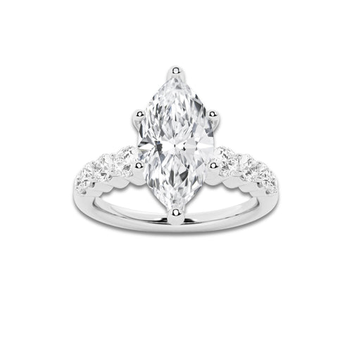 2.54 Ct Marquise Lab-Grown Diamond Half Eternity Engagement Ring in 14K White Gold for Female, Colorless (E), VS1 Clarity | IGI Certified, 2.00 Ct Center Diamond