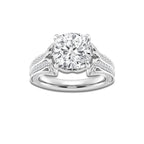 5 1/5 ctw Cushion Lab Grown Diamond Old Mine Cut Milgrain Split Floral Shank Side Stone Engagement Ring Platinum, E, VS1 | 4 1/2 ct Center