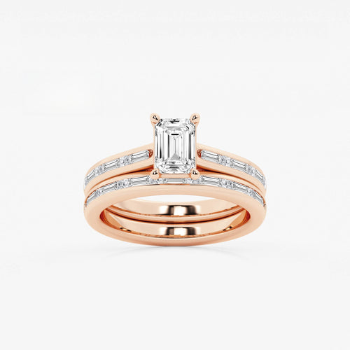 Synergy 1 3/4 ctw Emerald Lab Grown Diamond Baguette and Princess Side Stone Bridal Set 14K Rose Gold, E, VS1 | IGI Certified, 1 ct Center