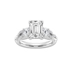 5.61 ctw Emerald Lab-Grown Diamond Side Stone Engagement Ring in Platinum for Women | Colorless E, VS1 Clarity, IGI Certified 5.00 ct Center Diamond