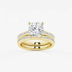 Synergy 3 3/4 ctw Cushion Lab Grown Diamond Baguette and Princess Side Stone Bridal Set 14K Yellow Gold, E, VS1 | IGI Certified, 3 ct Center
