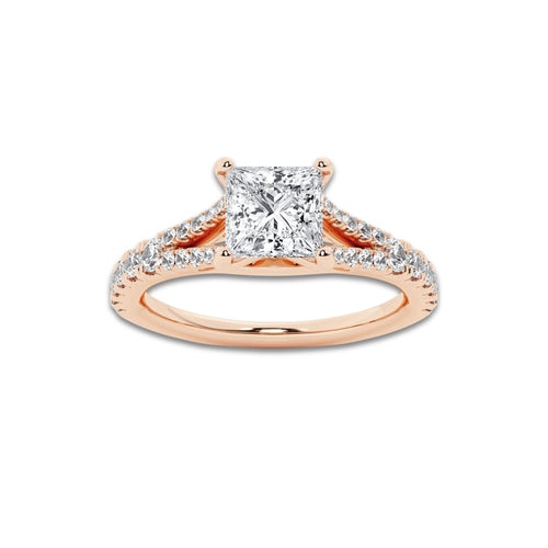 1.33 ctw Princess Lab-Grown Diamond Split Shank Side Stone Engagement Ring in 14K Rose Gold for Women | Colorless D, VVS1 Clarity, IGI Certified 1.00 ct Center Diamond