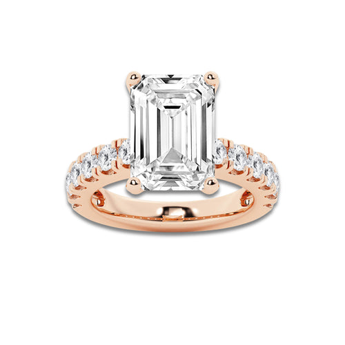 7.00 ctw Emerald Lab-Grown Diamond Split-Prong Set Side Stone Engagement Ring in 14K Rose Gold for Women | Colorless E, VS1 Clarity, IGI Certified 6.00 ct Center Diamond