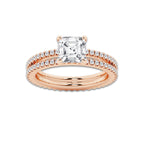 2.19 ctw Asscher Lab-Grown Diamond Double Row Diamond Engagement Ring in 14K Rose Gold for Women | Colorless D, VVS1 Clarity, IGI Certified 1.50 ct Center Diamond