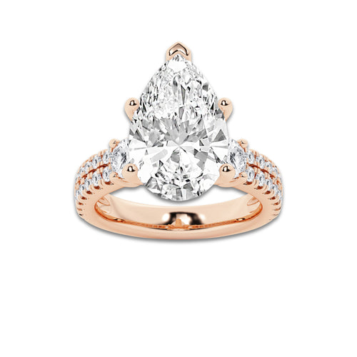 6.96 ctw Pear Lab-Grown Diamond Three Stone Double Row Engagement Ring in 14K Rose Gold for Women | E Color, VS1 Clarity, IGI Certified 6.00 ct Center Diamond