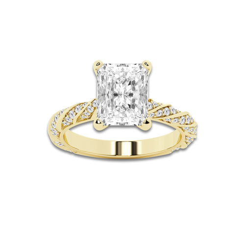 6.42 ctw Radiant Lab-Grown Diamond Twisted Band Engagement Ring in 14K Yellow Gold for Women | Colorless D, VVS1 Clarity, IGI Certified 6.00 ct Center Diamond