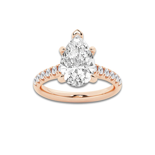 3.40 ctw Pear Lab-Grown Diamond Pave Engagement Ring in 14K Rose Gold for Women | D Color, VVS1 Clarity, IGI Certified 3.00 ct Center Diamond
