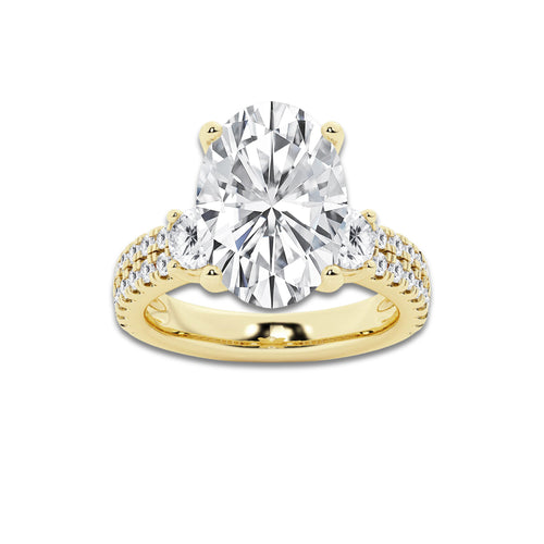 6.96 ctw Oval Lab-Grown Diamond Three Stone Double Row Engagement Ring in 14K Yellow Gold for Women | D Color, VVS1 Clarity, IGI Certified 6.00 ct Center Diamond