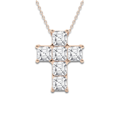 6 ctw Asscher Lab Grown Diamond Cross Pendant 14K Rose Gold, DE, VS1