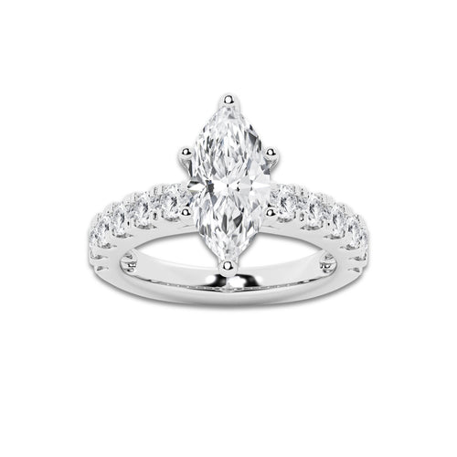 4.00 ctw Marquise Lab-Grown Diamond Split-Prong Set Side Stone Engagement Ring in 14K White Gold for Women | Colorless E, VS1 Clarity, IGI Certified 3.00 ct Center Diamond