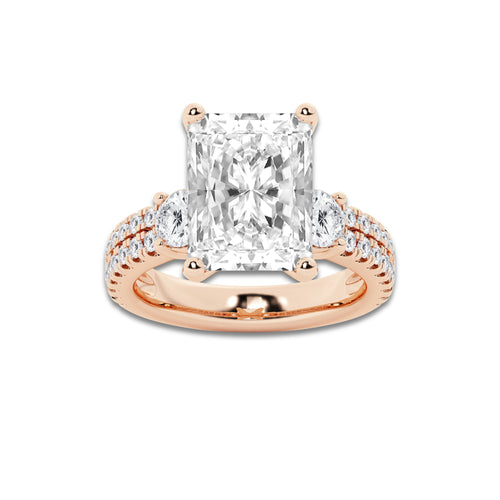 7.96 ctw Radiant Lab-Grown Diamond Three Stone Double Row Engagement Ring in 14K Rose Gold for Women | E Color, VS1 Clarity, IGI Certified 7.00 ct Center Diamond