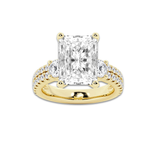 7.96 ctw Radiant Lab-Grown Diamond Three Stone Double Row Engagement Ring in 14K Yellow Gold for Women | D Color, VVS1 Clarity, IGI Certified 7.00 ct Center Diamond