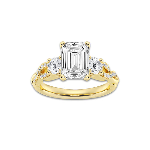 3.10 ctw Emerald Lab-Grown Diamond Side Stone Engagement Ring in 14K Yellow Gold for Women | Colorless D, VVS1 Clarity, IGI Certified 2.50 ct Center Diamond