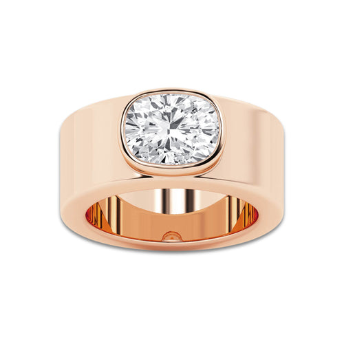 Sonatina 2 1/2 ctw Elongated Cushion Lab Grown Diamond East West Bezel Set Cigar Band 14K Rose Gold, E, VS1 | IGI Certified, 2 1/2 ct Center