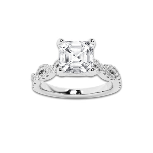 1.75 ctw Asscher Lab-Grown Diamond Twisted Shank Engagement Ring in Platinum for Women | E Color, VS1 Clarity, IGI Certified 1.50 ct Center Diamond