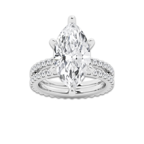 7.22 ctw Marquise Lab-Grown Diamond Double Row Diamond Engagement Ring in 14K White Gold for Women | Colorless D, VVS1 Clarity, IGI Certified 6.00 ct Center Diamond