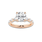 2.98 ctw Round Lab-Grown Diamond Marquise Side Stone Engagement Ring in 14K Rose Gold for Women | Colorless E, VS1 Clarity, IGI Certified 2.50 ct Center Diamond