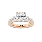 3.50 ctw Round Lab-Grown Diamond Three Stone Double Row Engagement Ring in 14K Rose Gold for Women | E Color, VS1 Clarity, IGI Certified 2.50 ct Center Diamond