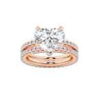 5.22 ctw Heart Lab-Grown Diamond Double Row Diamond Engagement Ring in 14K Rose Gold for Women | Colorless D, VVS1 Clarity, IGI Certified 4.00 ct Center Diamond