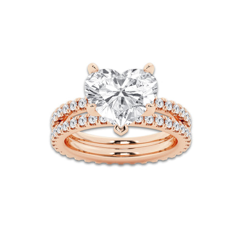 5.22 ctw Heart Lab-Grown Diamond Double Row Diamond Engagement Ring in 14K Rose Gold for Women | Colorless D, VVS1 Clarity, IGI Certified 4.00 ct Center Diamond