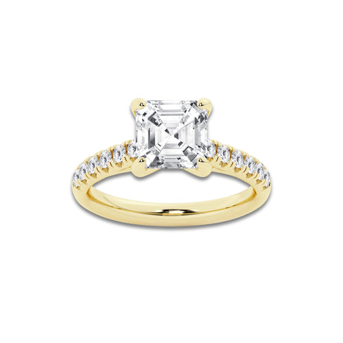 2.90 ctw Asscher Lab-Grown Diamond Pave Engagement Ring in 14K Yellow Gold for Women | D Color, VVS1 Clarity, IGI Certified 2.50 ct Center Diamond