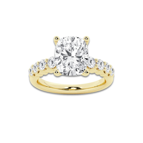 4.66 ctw Elongated Cushion Lab-Grown Diamond Side Stone Engagement Ring in 14K Yellow Gold for Women | Colorless D, VVS1 Clarity, IGI Certified 4.00 Ct Center Diamond
