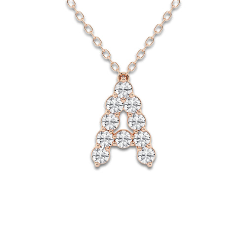 2/5 ctw Round Lab Grown Diamond Initial A Personalized Pendant 14K Rose Gold, DE, VS1