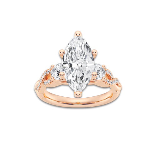 3.60 ctw Marquise Lab-Grown Diamond Side Stone Engagement Ring in 14K Rose Gold for Women | Colorless D, VVS1 Clarity, IGI Certified 3.00 ct Center Diamond