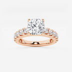 3.00 ctw Cushion Lab-Grown Diamond Split-Prong Set Side Stone Engagement Ring in 14K Rose Gold for Women | Colorless E, VS1 Clarity, IGI Certified 2.00 ct Center Diamond