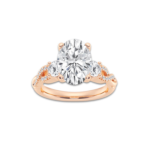 3.60 ctw Oval Lab-Grown Diamond Side Stone Engagement Ring in 14K Rose Gold for Women | Colorless D, VVS1 Clarity, IGI Certified 3.00 ct Center Diamond