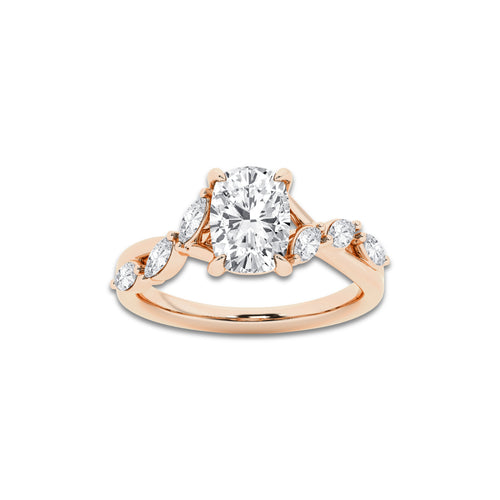 Paso 2 1/2 ctw Elongated Cushion Lab Grown Diamond Twist Marquise Side Stone Engagement Ring 14K Rose Gold, D, VVS | IGI Certified, 2 ct Center